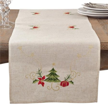 SARO LIFESTYLE SARO 1710.N1672B 16 x 72 in. Rectangle Embroidered Christmas Tree Table Runner  Natural 1710.N1672B